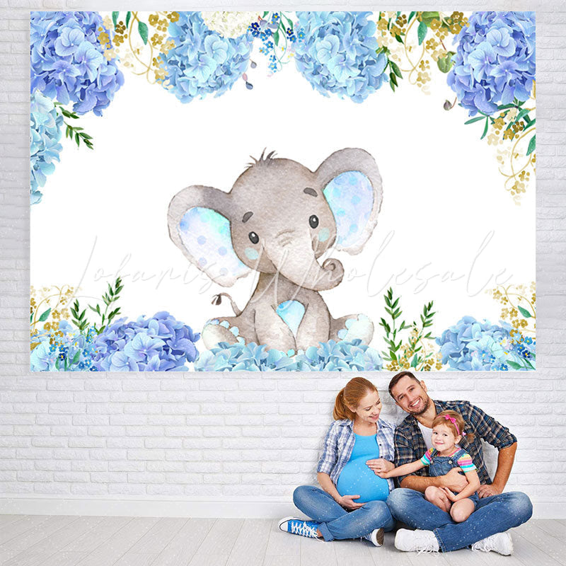 Lofaris Bule Purple Little Floral Elephent Baby Shower Backdrop