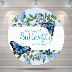 Lofaris Butterflay On The Way Blue Floral Baby Shower Backdrop
