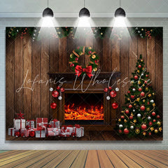 Lofaris Cabin With Christmas Gift Wreath Tree Holiday Backdrop