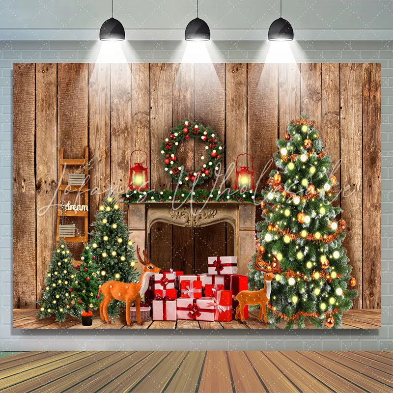 Lofaris Cabin With Lights Merry Christmas Holiday Backdrop