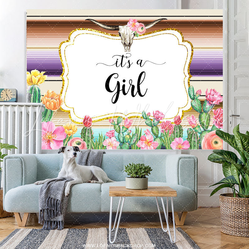 Lofaris Cactus Pink Flowers Its A Girl Baby Shower Backdrop