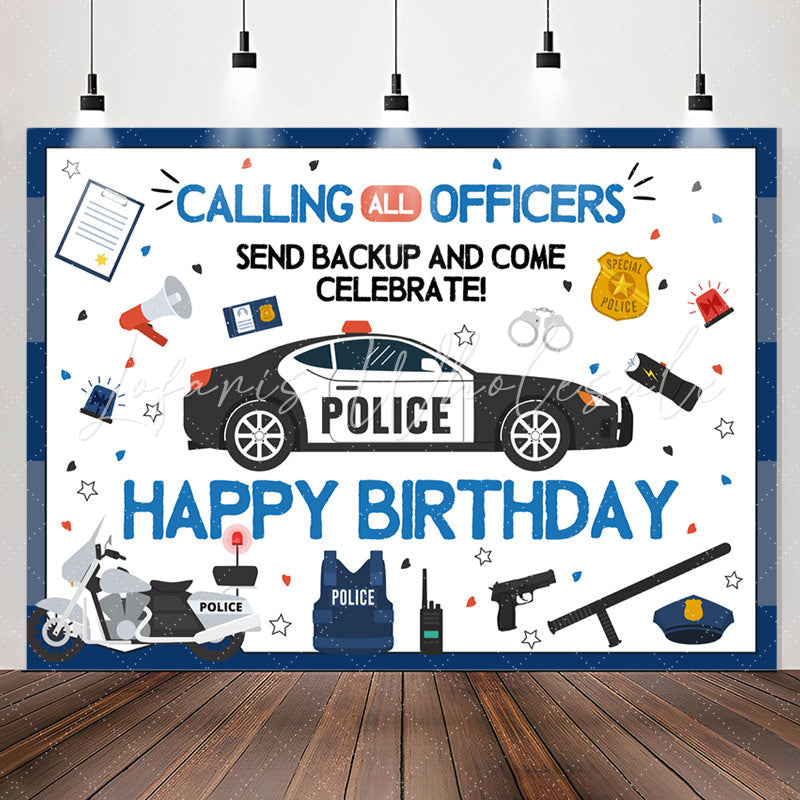Lofaris Calling All Officers Celebrate Happy Birthday Backdrop