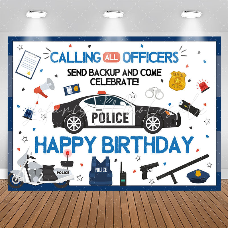 Lofaris Calling All Officers Celebrate Happy Birthday Backdrop