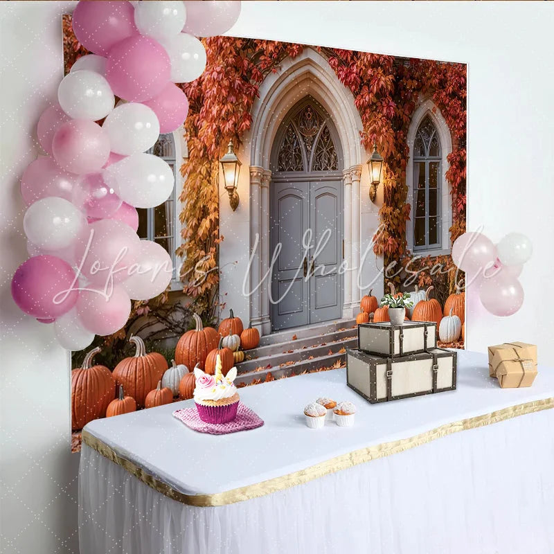 Capture Autumn Pumpkin Door Photography Backdrop for Fall Portrait Rustic Thanksgiving Background Banner for Studio Photo