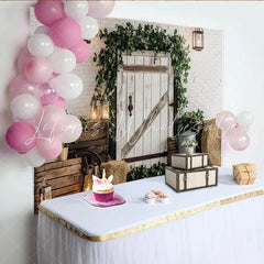 Capture Rustic Farmhouse Door Photography Backdrop with Greenery and Hay Vintage Wood Wall Background for Portrait Photoshoot