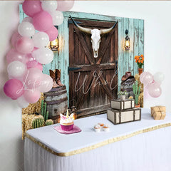 Capture Western Photography Backdrop with Longhorn Skull Rustic Barn Door and Hay Bales Studio Background for Photoshoot