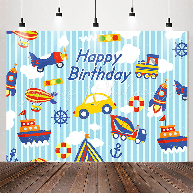 Lofaris Car Plane Ship Happy Birthday Backdrop For Boys