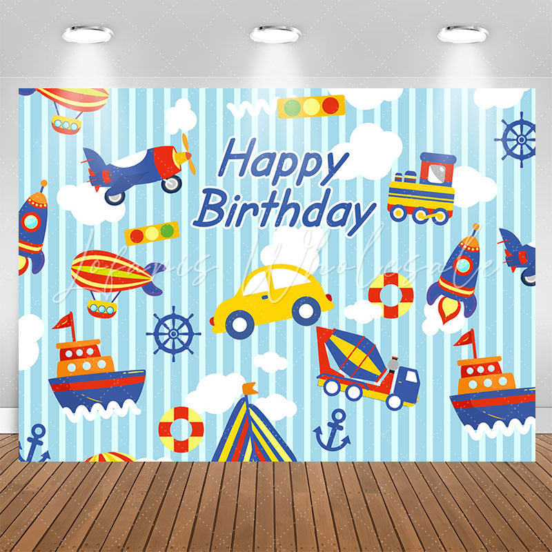Lofaris Car Plane Ship Happy Birthday Backdrop For Boys