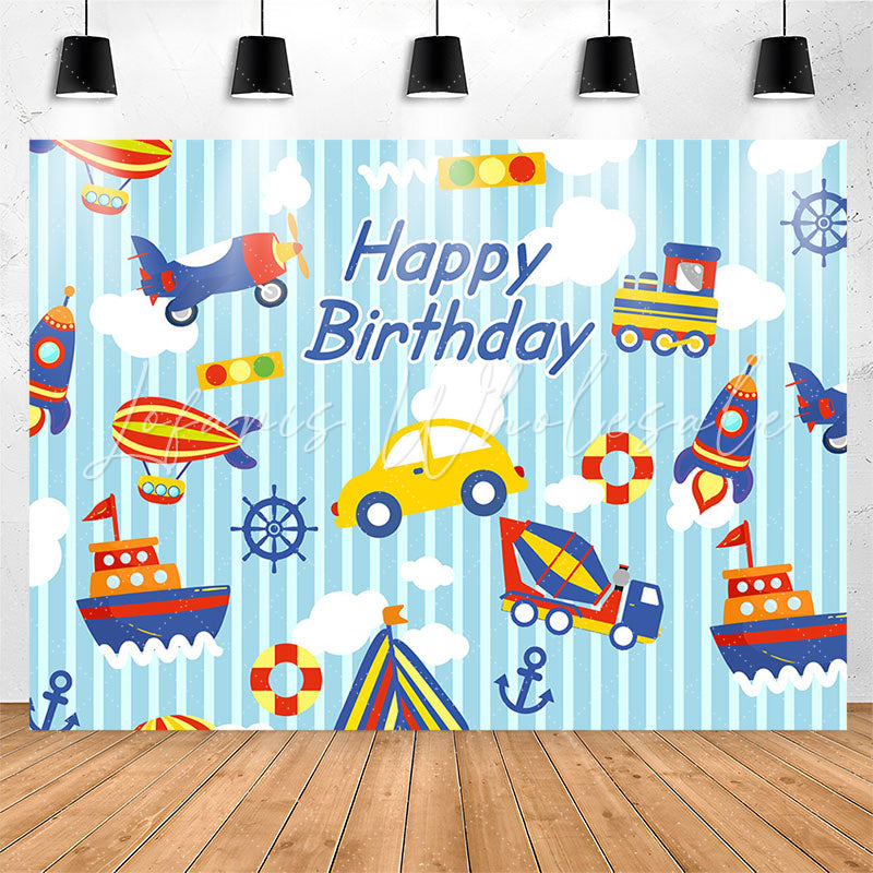 Lofaris Car Plane Ship Happy Birthday Backdrop For Boys