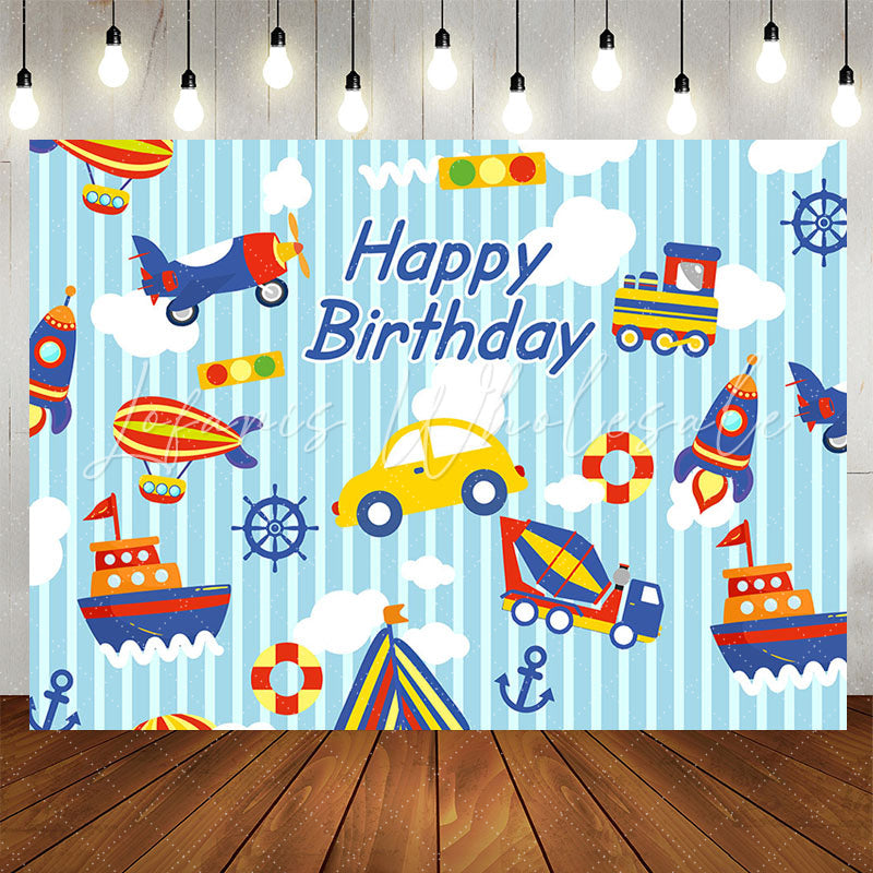 Lofaris Car Plane Ship Happy Birthday Backdrop For Boys