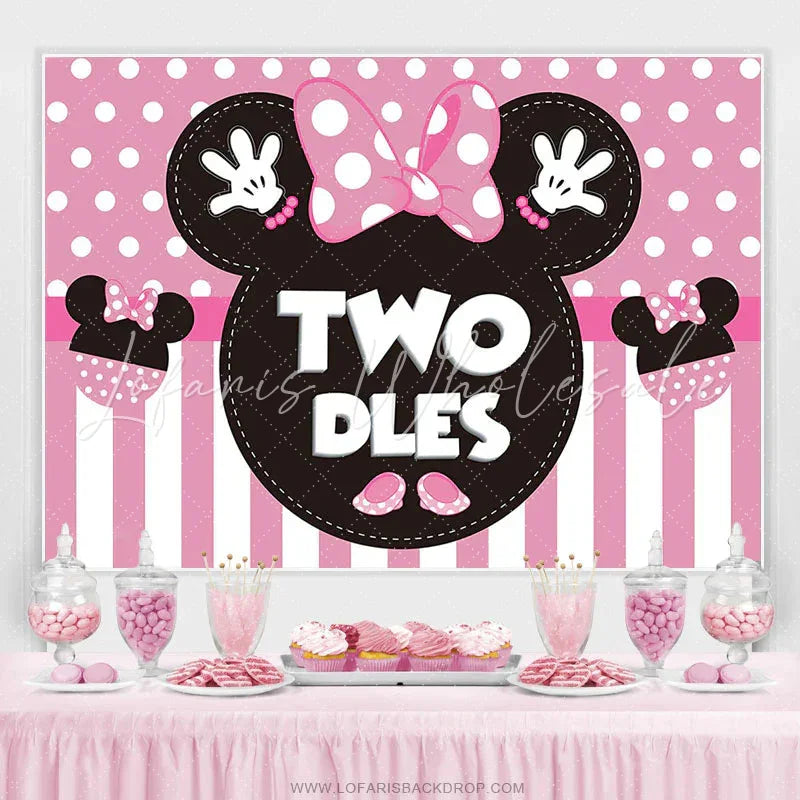 Lofaris Cartoom Pink Mouse Twodles Girl 2nd Birthday Banner