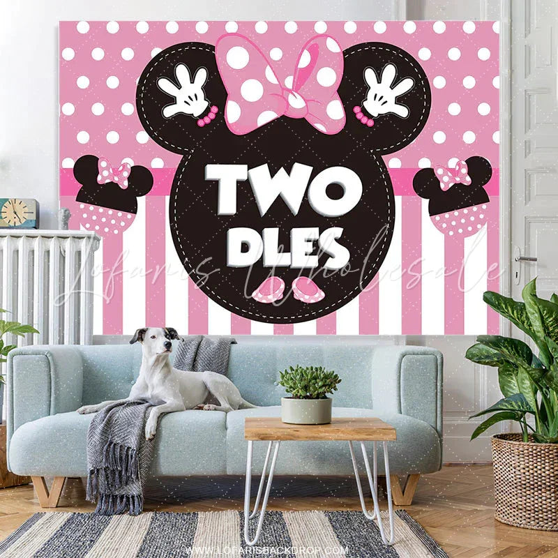 Lofaris Cartoom Pink Mouse Twodles Girl 2nd Birthday Banner