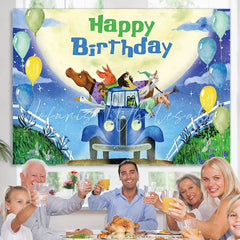 Lofaris Cartoon Blue Truck Balloon Themed Birthday Backdrop