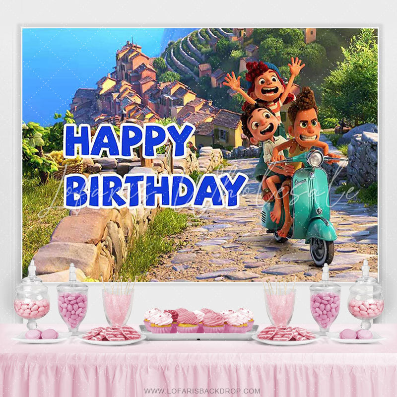 Lofaris Cartoon Cute Kids And Car Happy Birthday Backdrop Banner