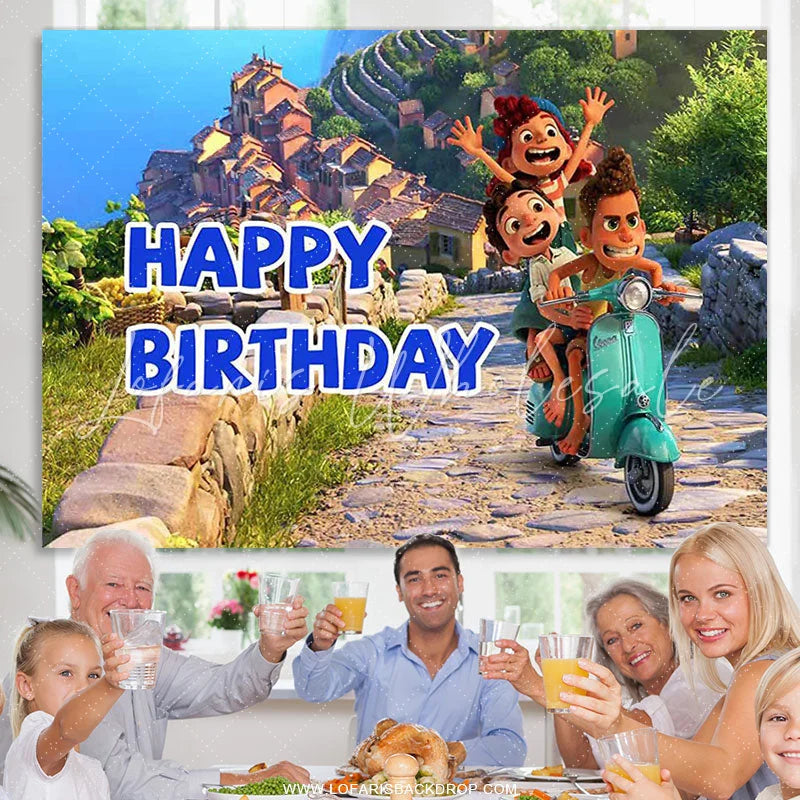 Lofaris Cartoon Cute Kids And Car Happy Birthday Backdrop Banner