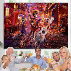 Lofaris Cartoon Family Theme Birthday Party Backdrop For Kids