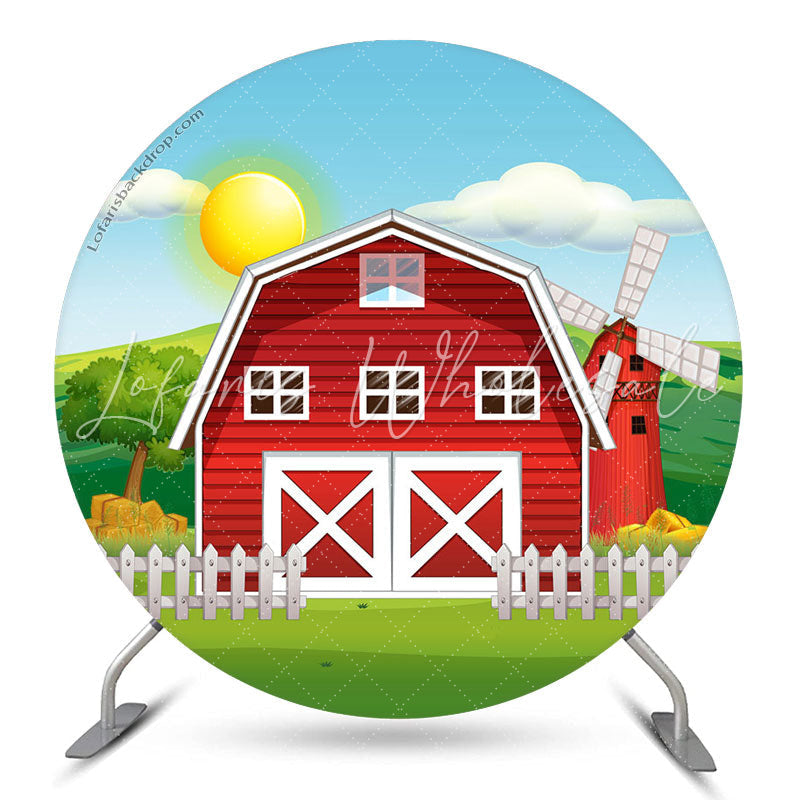 Lofaris Cartoon Farm Red Barn Birthday Party Round Backdrop