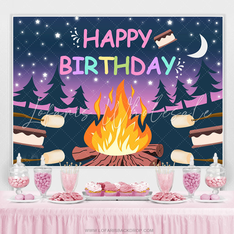 Lofaris Cartoon Forest Night Theme Happy Birthday Backdrop
