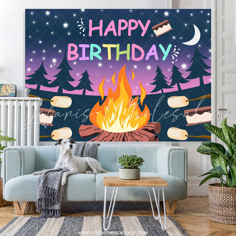 Lofaris Cartoon Forest Night Theme Happy Birthday Backdrop