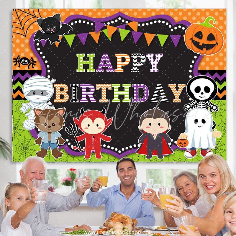 Lofaris Cartoon Halloween Theme Happy Birthday Party Backdrop