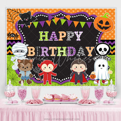 Lofaris Cartoon Halloween Theme Happy Birthday Party Backdrop