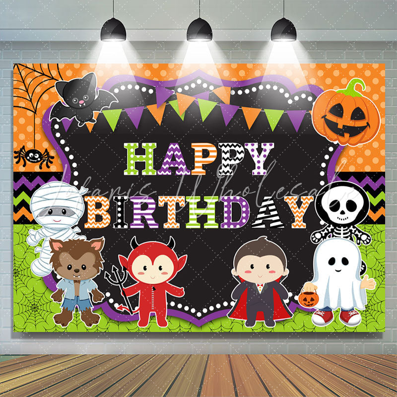 Lofaris Cartoon Halloween Theme Happy Birthday Party Backdrop