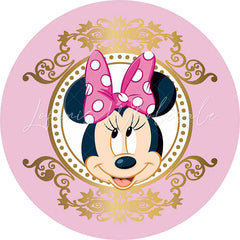 Lofaris Cartoon Purple And Gold Mouse Round Birthday Backdrop Kit