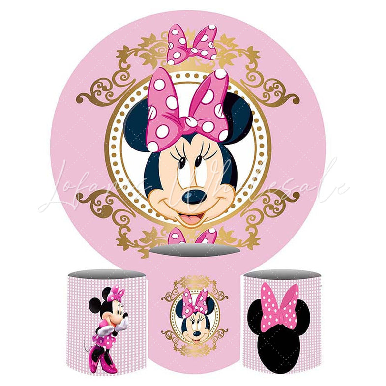 Round Minnie Mouse Backdrop Pink Girls Birthday Party Photo
