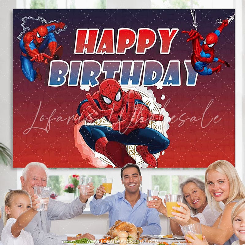 Lofaris Cartoon Super Hero Red Happy Birthday Backdrop Banner