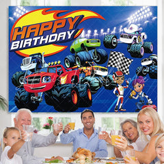 Lofaris Cartoon Super Racing Cars Theme Happy Birthday Backdrop