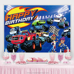Lofaris Cartoon Super Racing Cars Theme Happy Birthday Backdrop