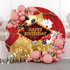 Lofaris Casino Night Golden Red Round Happy Birthday Backdrop