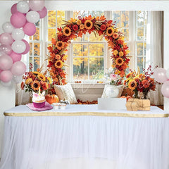 Celebrate Autumn Backdrop with Sunflowers and Pumpkins for Portrait Warm Window Background for Thanksgiving Studio Photoshoot