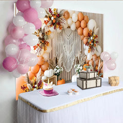 Celebrate Boho Autumn Backdrop with Pumpkins and Balloons for Portrait Rustic Wood Background for Thanksgiving Party Decor