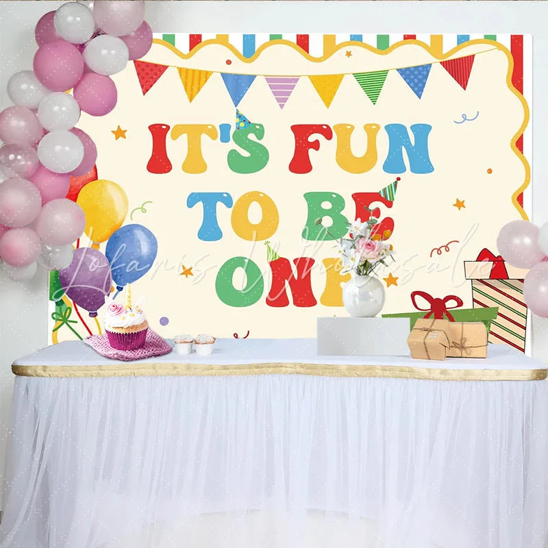 Celebrate Colorful Balloons and Stripes 1st Birthday Backdrop for Boy Fun to Be One Party Banner and Cute Cake Smash Studio Prop