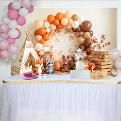 Celebrate Fall Woodland Baby Shower Backdrop with Teepee and Animals Rustic Fall Forest Party Background for Newborn Photoshoot