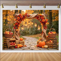 Celebrate Rustic Autumn Backdrop with Pumpkins and Lanterns Beautiful Thanksgiving Harvest Background for Photoshoot