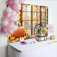 Celebrate Rustic Autumn Thanksgiving Backdrop with Pumpkins Harvest Sunflower Background for Holiday Party Photo Booth