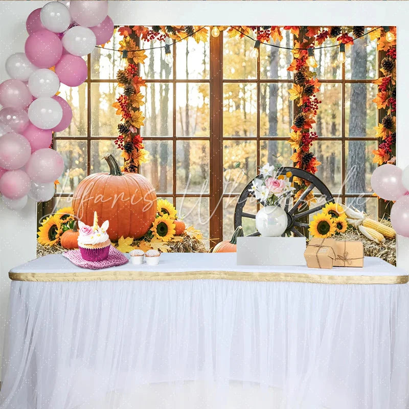 Celebrate Rustic Autumn Thanksgiving Backdrop with Pumpkins Harvest Sunflower Background for Holiday Party Photo Booth