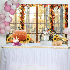 Celebrate Rustic Autumn Thanksgiving Backdrop with Pumpkins Harvest Sunflower Background for Holiday Party Photo Booth