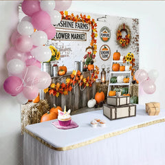 Celebrate Rustic Pumpkin Patch Autumn Backdrop for Fall Harvest Sunflowers and Maple Leaves Background for Studio Photo Booth