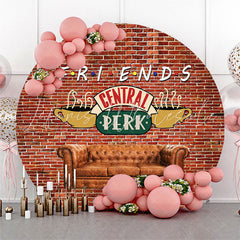Lofaris Central Perk Red Brick Wall Circle Party Backdrop