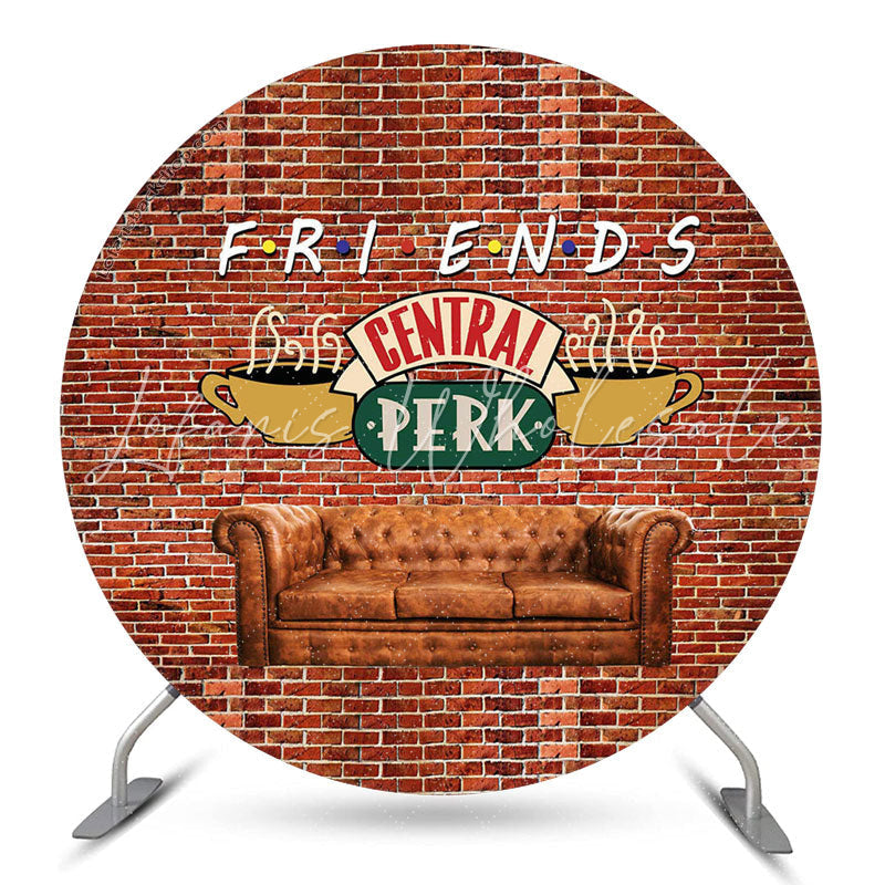 Lofaris Central Perk Red Brick Wall Circle Party Backdrop