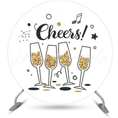 Lofaris Cheers Gold Champagne Music Round Birthday Backdrop