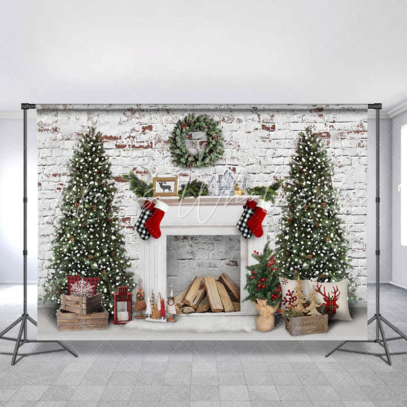 Lofaris Chrismas Light Trees And White Brick Backdrop For Party