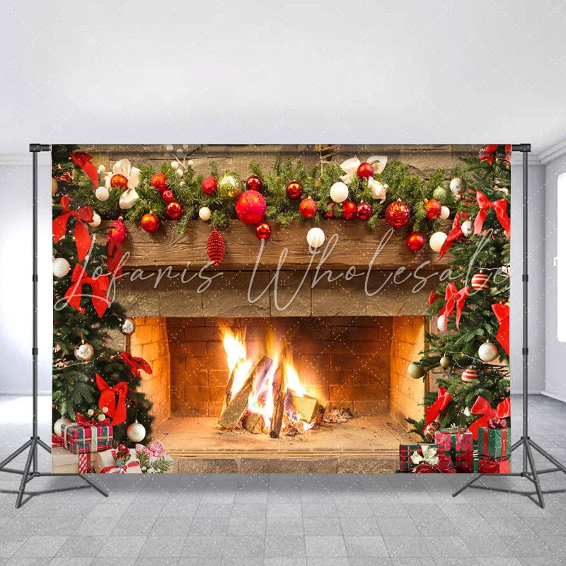 Lofaris Chrismas Tree Decoration Ball And Gifts Party Backdrop