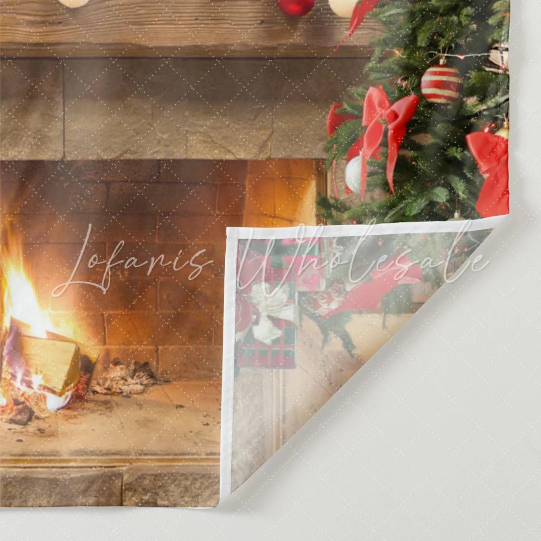 Lofaris Christmas Backdrop with Warm Fireplace Bonfire