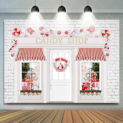 Lofaris Christmas Candy Shop White Red Backdrop For Photo