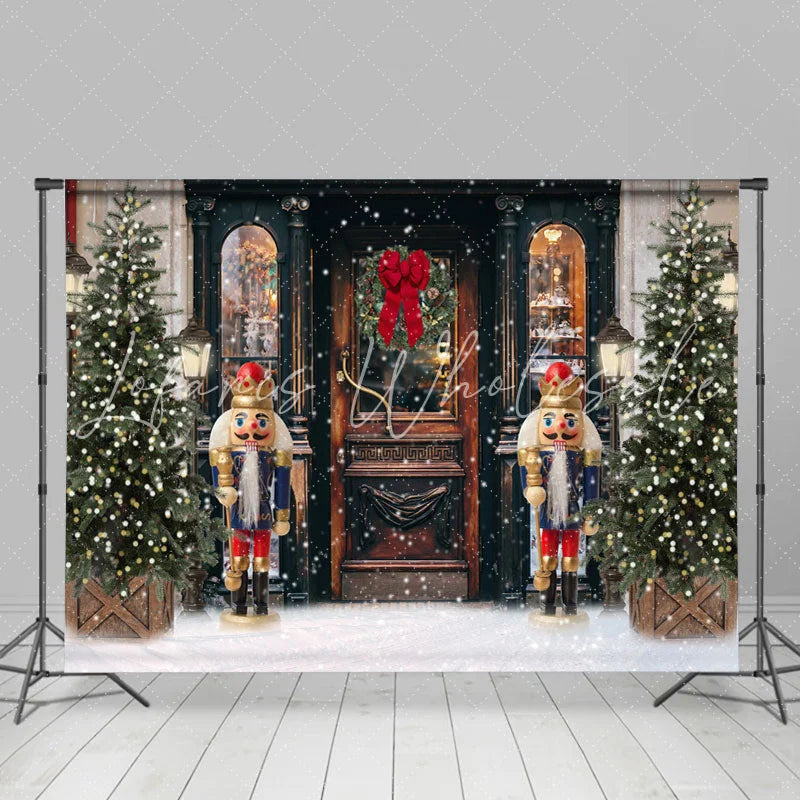 Lofaris Christmas Lights Snow Wood Dooor Party Decor Backdrop