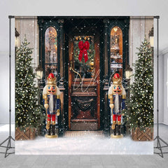 Lofaris Christmas Lights Snow Wood Dooor Party Decor Backdrop